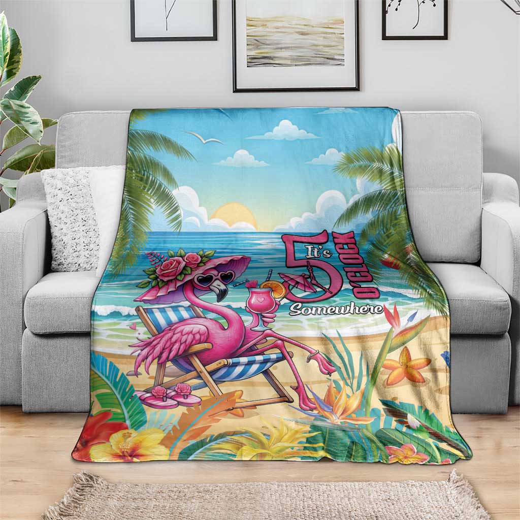 Flamingo Aloha Hawaii Blanket It's 5 OClock Somewhere Tropical Vibes LT14 - Polynesian Pride