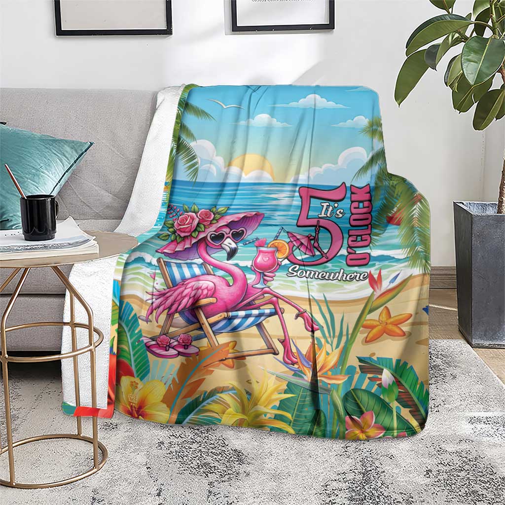 Flamingo Aloha Hawaii Blanket It's 5 OClock Somewhere Tropical Vibes LT14 - Polynesian Pride