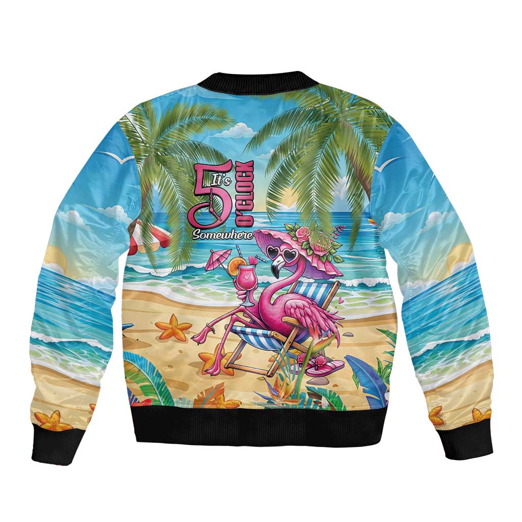 Flamingo Aloha Hawaii Bomber Jacket It's 5 O’Clock Somewhere Tropical Vibes - Polynesian Pride