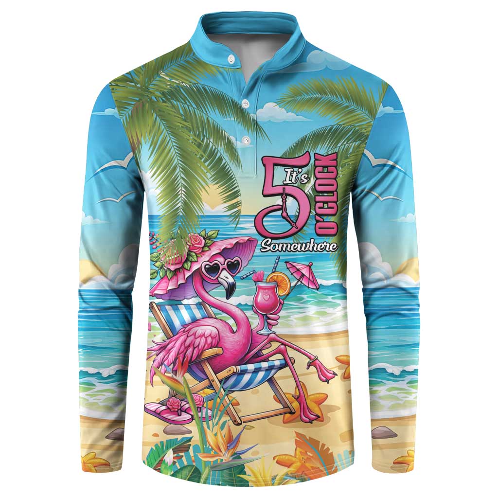 Flamingo Aloha Hawaii Button Sweatshirt It's 5 O’Clock Somewhere Tropical Vibes - Polynesian Pride