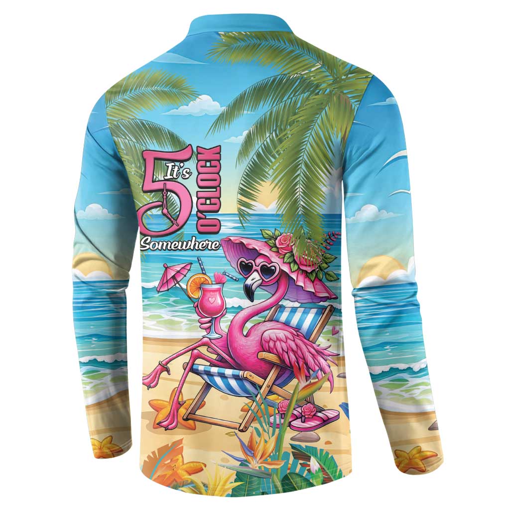 Flamingo Aloha Hawaii Button Sweatshirt It's 5 O’Clock Somewhere Tropical Vibes - Polynesian Pride