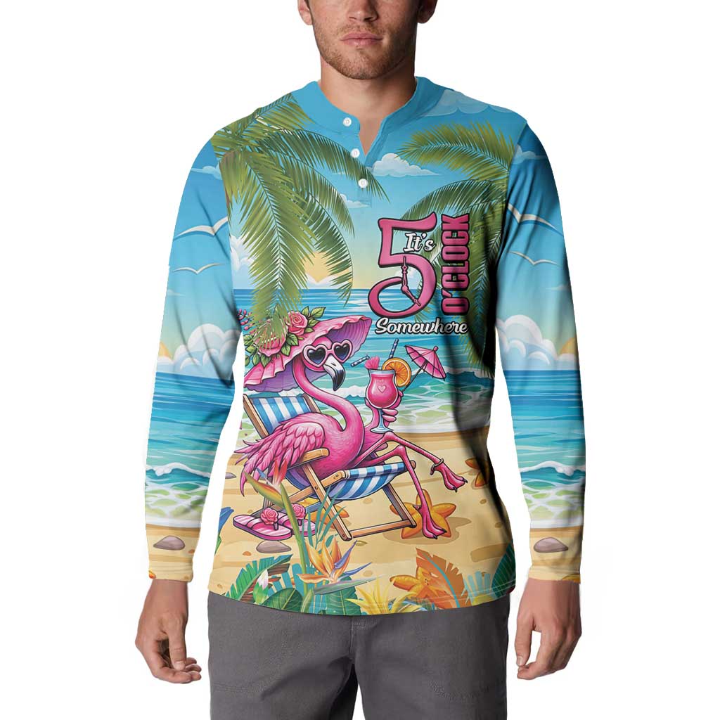 Flamingo Aloha Hawaii Button Sweatshirt It's 5 O’Clock Somewhere Tropical Vibes - Polynesian Pride
