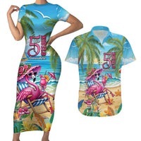 Flamingo Aloha Hawaii Couples Matching Short Sleeve Bodycon Dress and Hawaiian Shirt It's 5 O’Clock Somewhere Tropical Vibes - Polynesian Pride