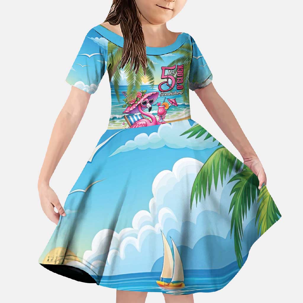 Flamingo Aloha Hawaii Family Matching Long Sleeve Bodycon Dress and Hawaiian Shirt It's 5 O’Clock Somewhere Tropical Vibes - Polynesian Pride