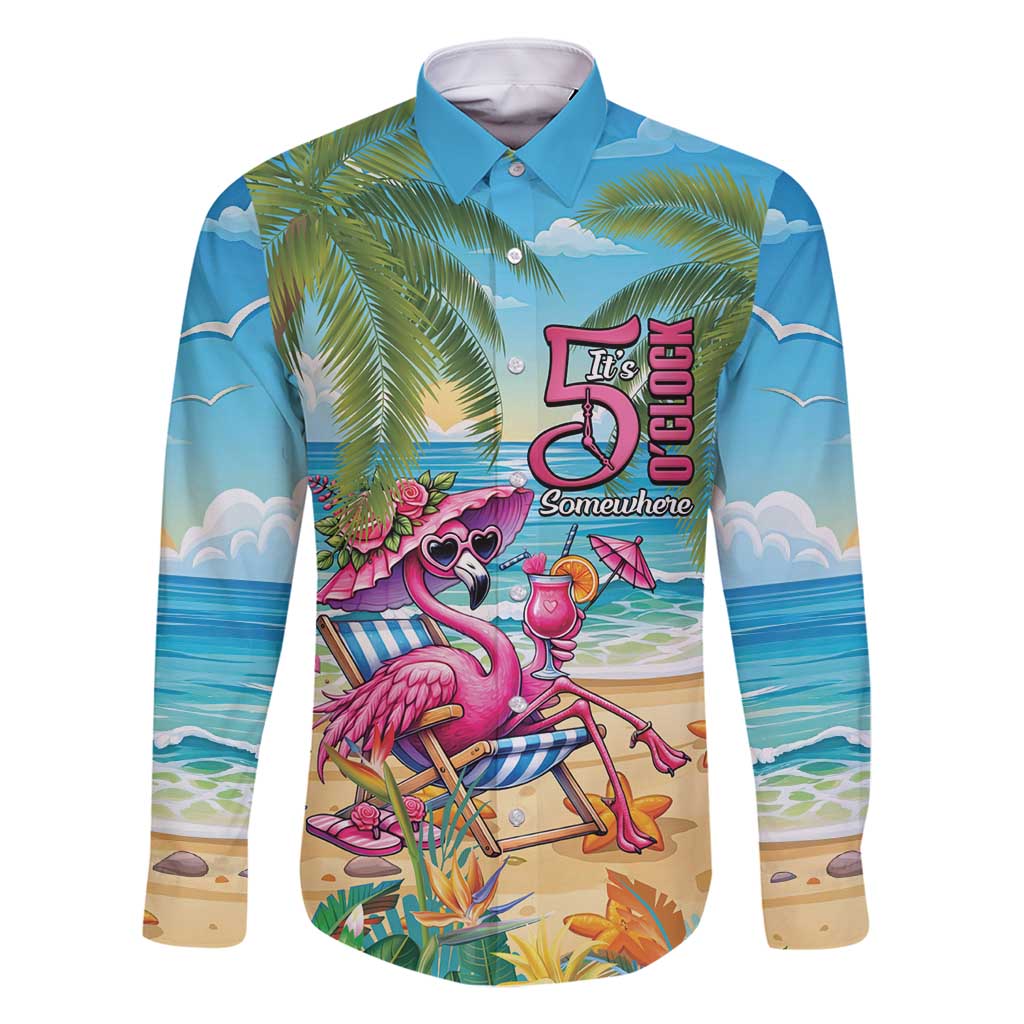 Flamingo Aloha Hawaii Family Matching Long Sleeve Bodycon Dress and Hawaiian Shirt It's 5 O’Clock Somewhere Tropical Vibes - Polynesian Pride