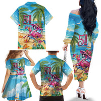 Flamingo Aloha Hawaii Family Matching Off The Shoulder Long Sleeve Dress and Hawaiian Shirt It's 5 O’Clock Somewhere Tropical Vibes - Polynesian Pride