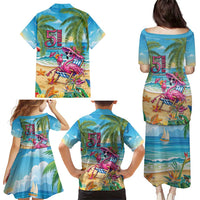 Flamingo Aloha Hawaii Family Matching Puletasi and Hawaiian Shirt It's 5 O’Clock Somewhere Tropical Vibes - Polynesian Pride