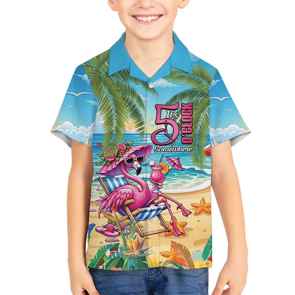 Flamingo Aloha Hawaii Family Matching Puletasi and Hawaiian Shirt It's 5 O’Clock Somewhere Tropical Vibes - Polynesian Pride
