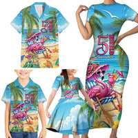 Flamingo Aloha Hawaii Family Matching Short Sleeve Bodycon Dress and Hawaiian Shirt It's 5 O’Clock Somewhere Tropical Vibes - Polynesian Pride