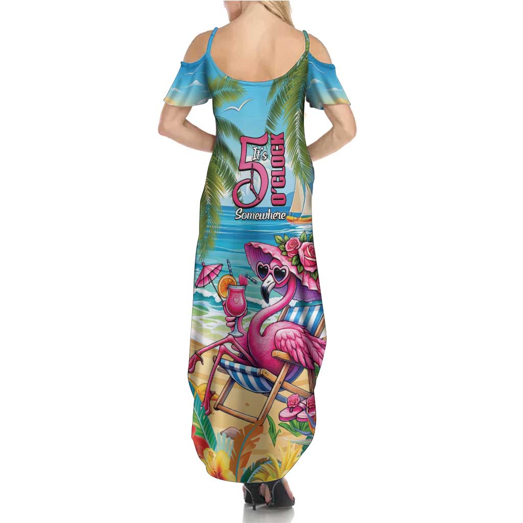 Flamingo Aloha Hawaii Family Matching Summer Maxi Dress and Hawaiian Shirt It's 5 O’Clock Somewhere Tropical Vibes - Polynesian Pride