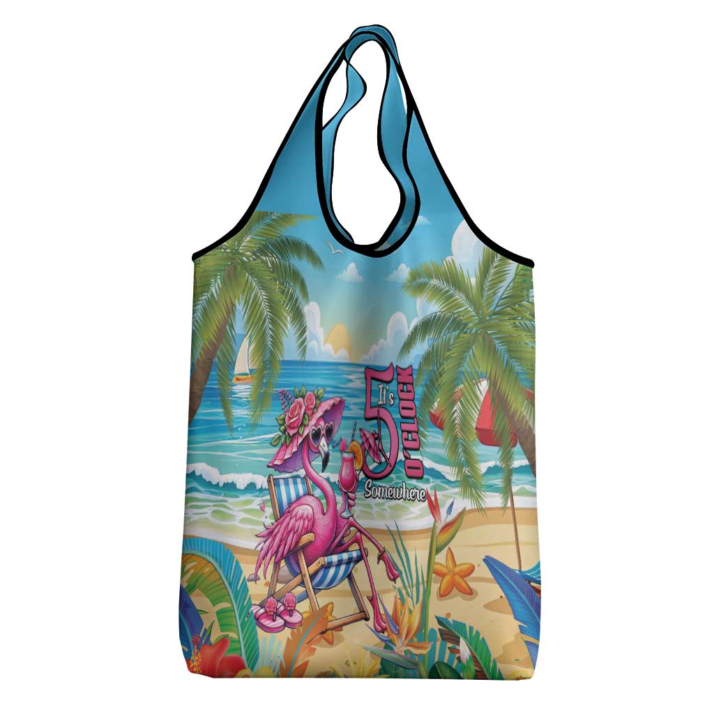 Flamingo Aloha Hawaii Grocery Bag It's 5 O’Clock Somewhere Tropical Vibes - Polynesian Pride