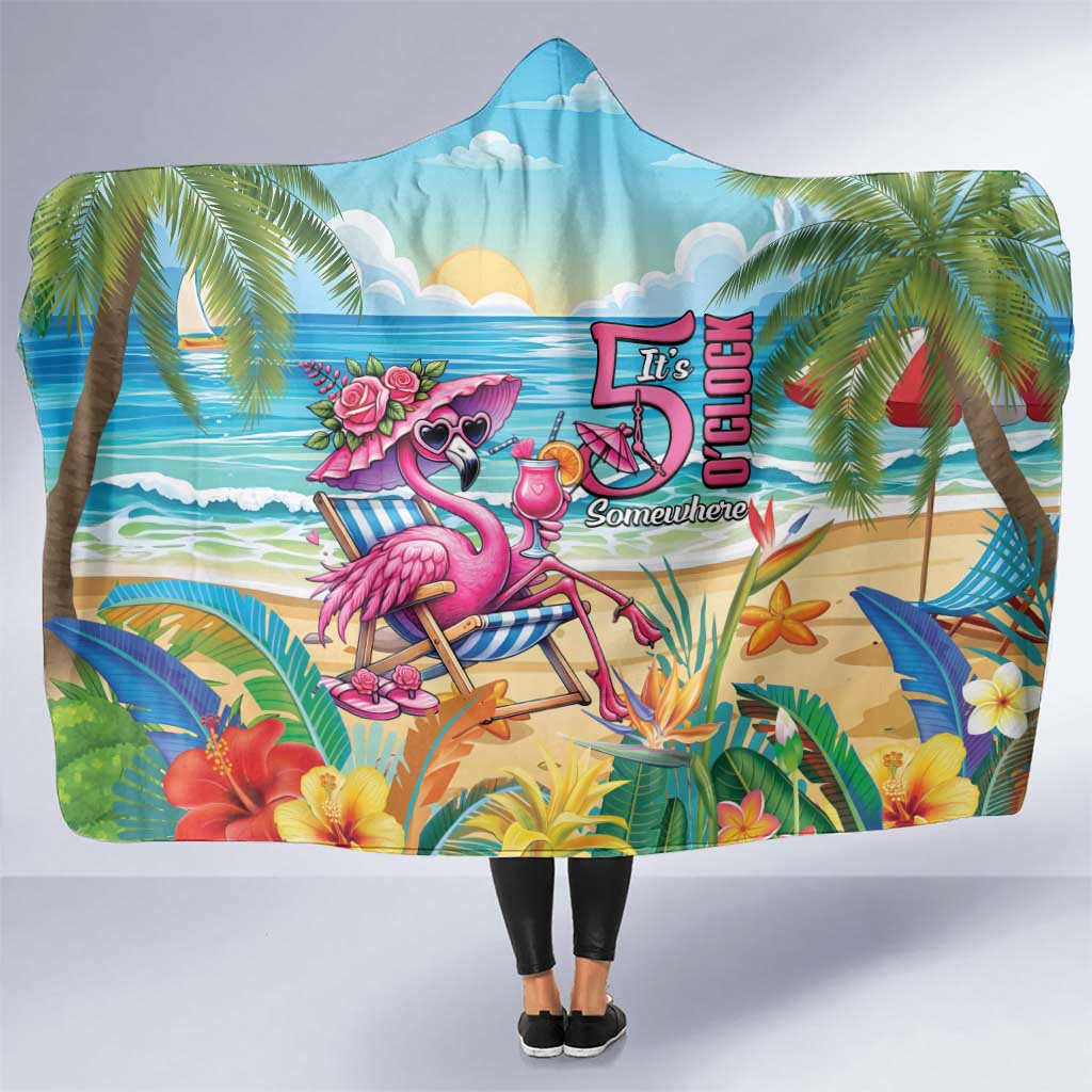 Flamingo Aloha Hawaii Hooded Blanket It's 5 O’Clock Somewhere Tropical Vibes - Polynesian Pride
