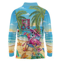 Flamingo Aloha Hawaii Long Sleeve Polo Shirt It's 5 O’Clock Somewhere Tropical Vibes - Polynesian Pride