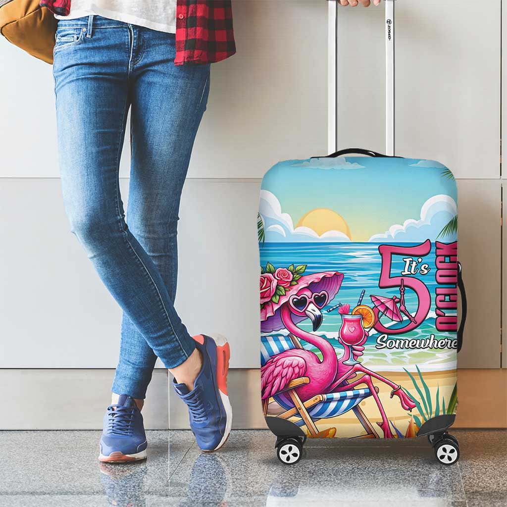 Flamingo Aloha Hawaii Luggage Cover It's 5 O’Clock Somewhere Tropical Vibes - Polynesian Pride