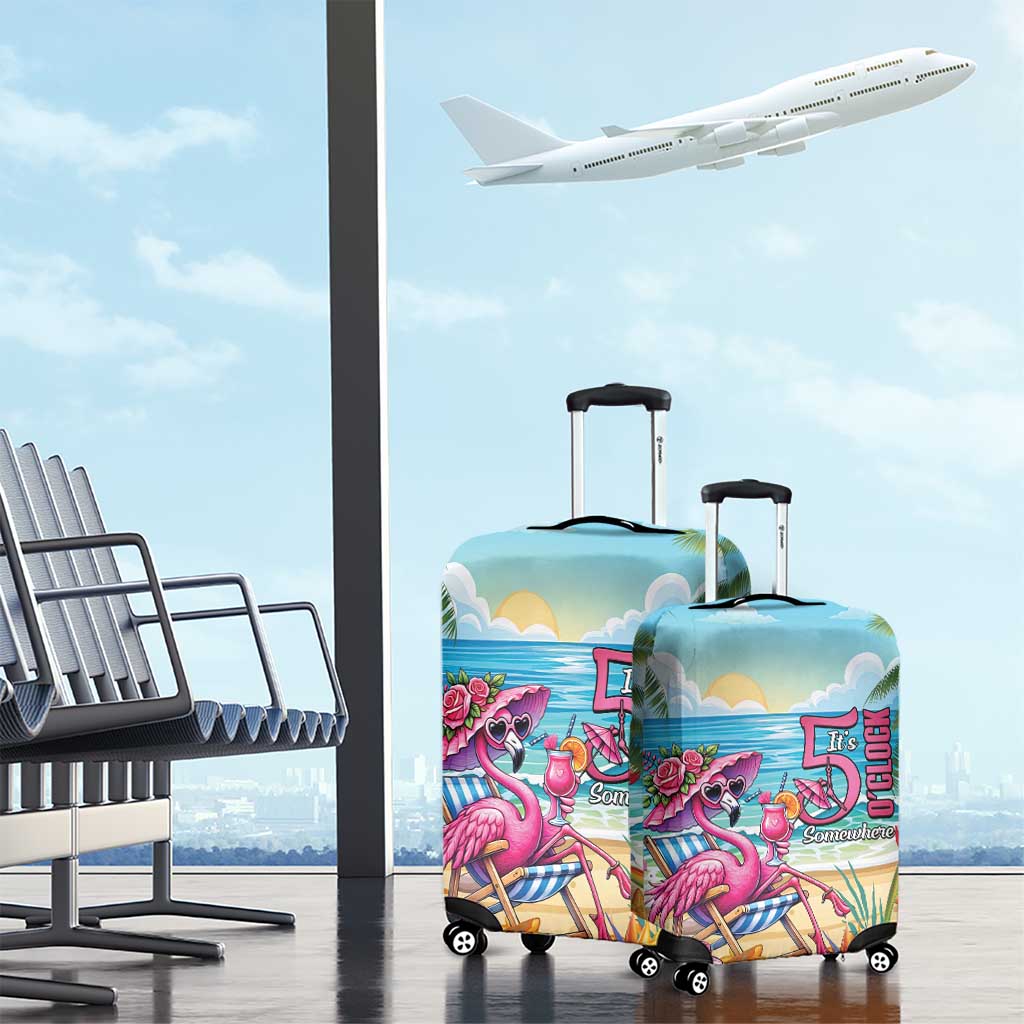 Flamingo Aloha Hawaii Luggage Cover It's 5 O’Clock Somewhere Tropical Vibes - Polynesian Pride