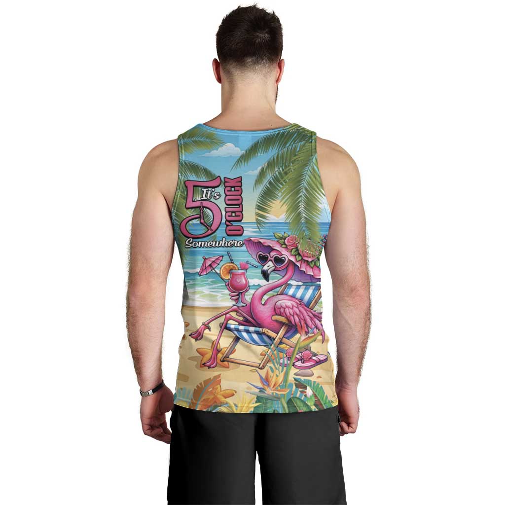 Flamingo Aloha Hawaii Men Tank Top It's 5 OClock Somewhere Tropical Vibes LT14 - Polynesian Pride