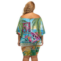 Flamingo Aloha Hawaii Off Shoulder Short Dress It's 5 O’Clock Somewhere Tropical Vibes - Polynesian Pride