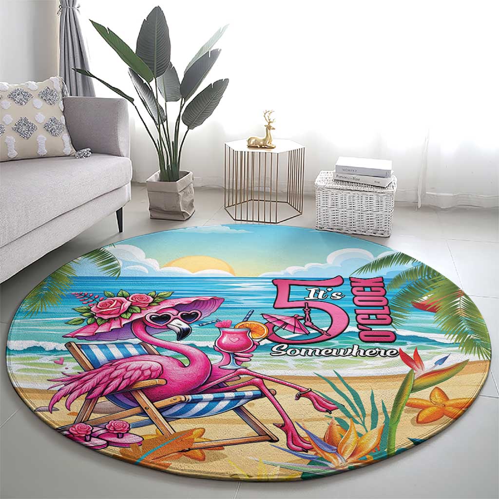 Flamingo Aloha Hawaii Round Carpet It's 5 OClock Somewhere Tropical Vibes LT14 - Polynesian Pride