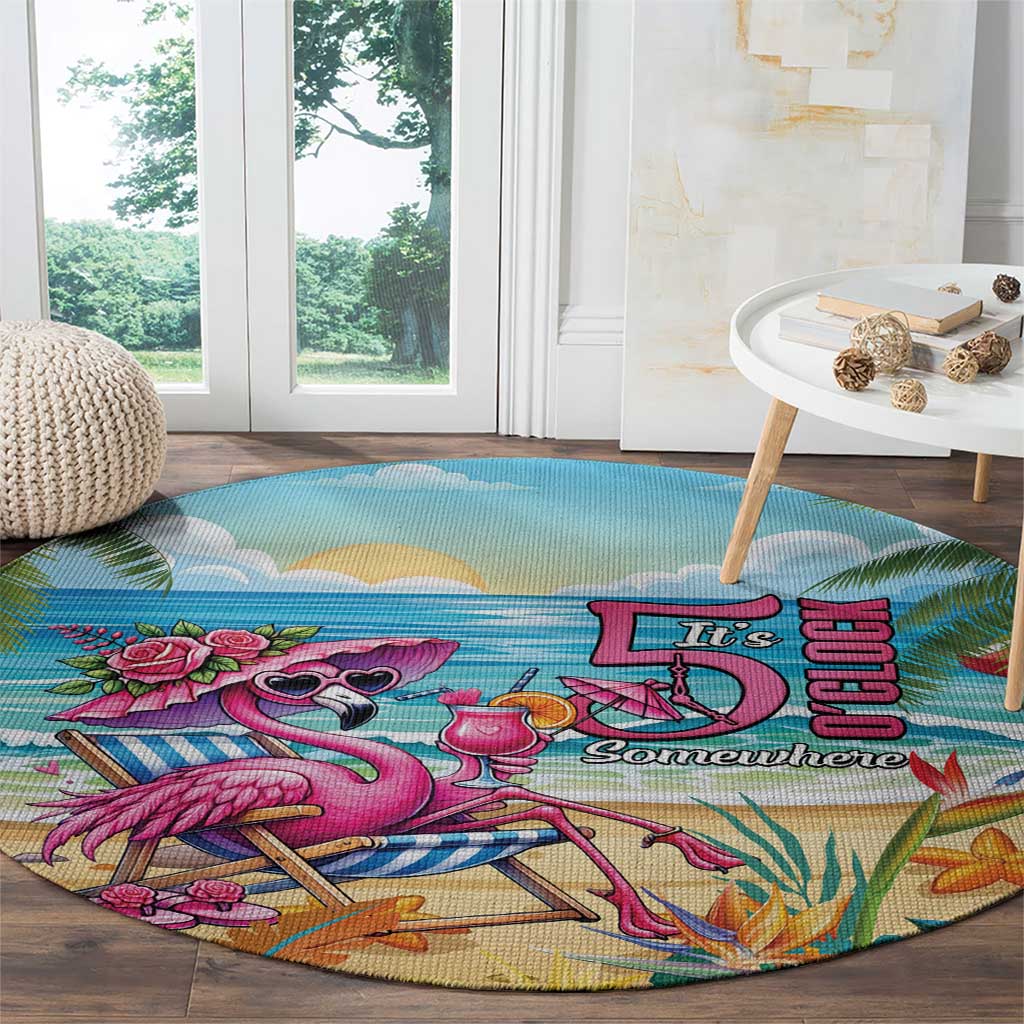 Flamingo Aloha Hawaii Round Carpet It's 5 OClock Somewhere Tropical Vibes LT14 - Polynesian Pride
