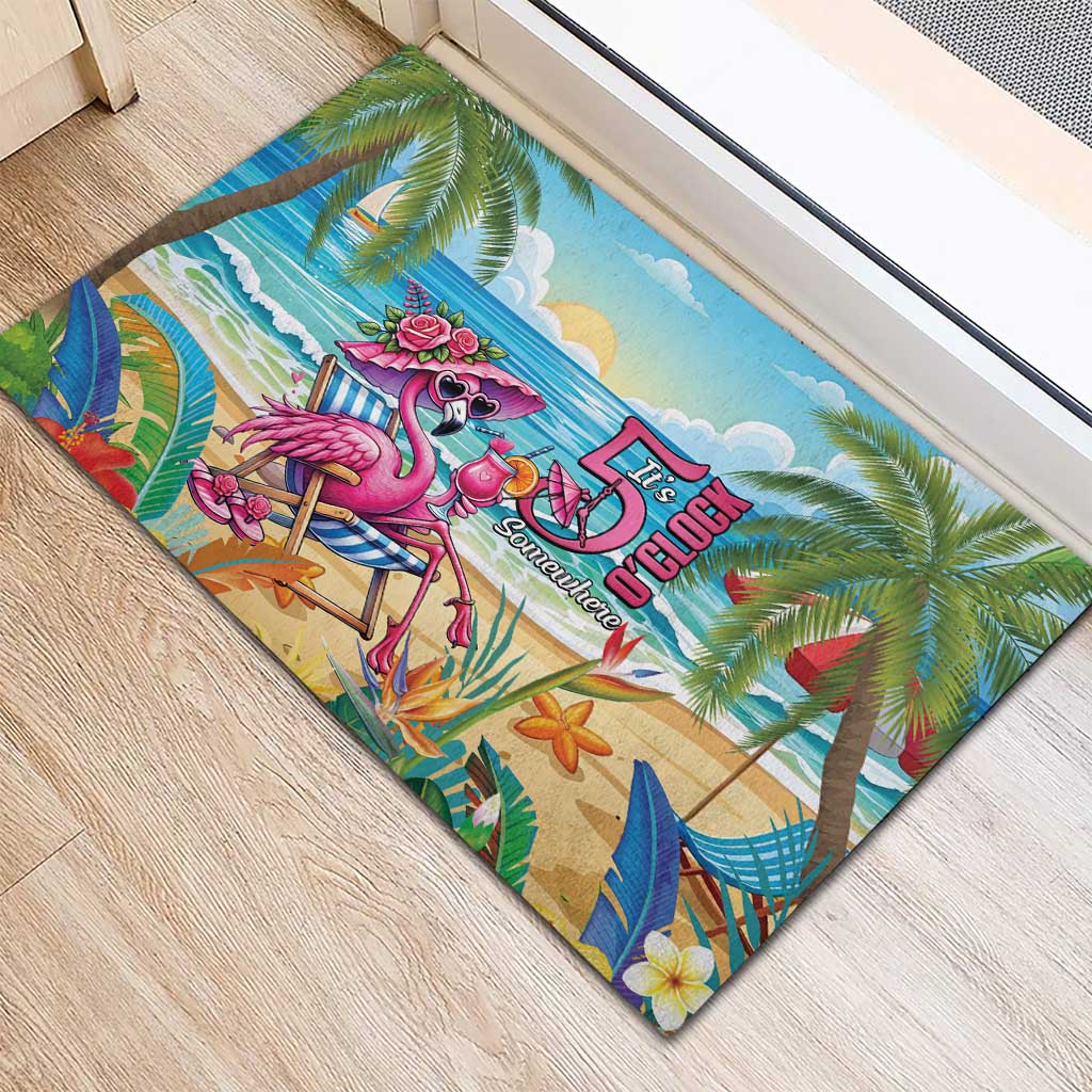 Flamingo Aloha Hawaii Rubber Doormat It's 5 O’Clock Somewhere Tropical Vibes - Polynesian Pride