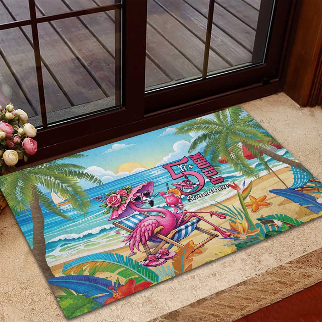 Flamingo Aloha Hawaii Rubber Doormat It's 5 O’Clock Somewhere Tropical Vibes - Polynesian Pride