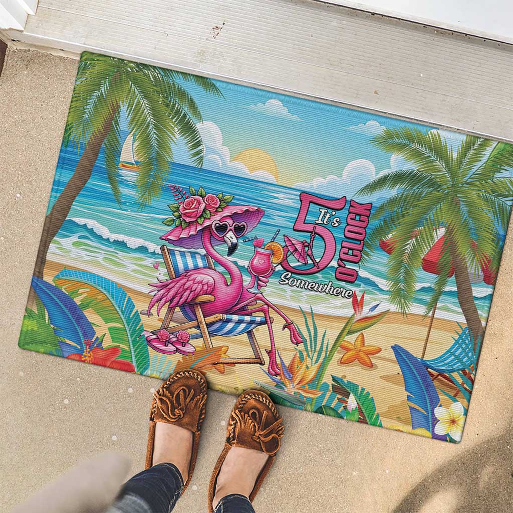 Flamingo Aloha Hawaii Rubber Doormat It's 5 O’Clock Somewhere Tropical Vibes - Polynesian Pride