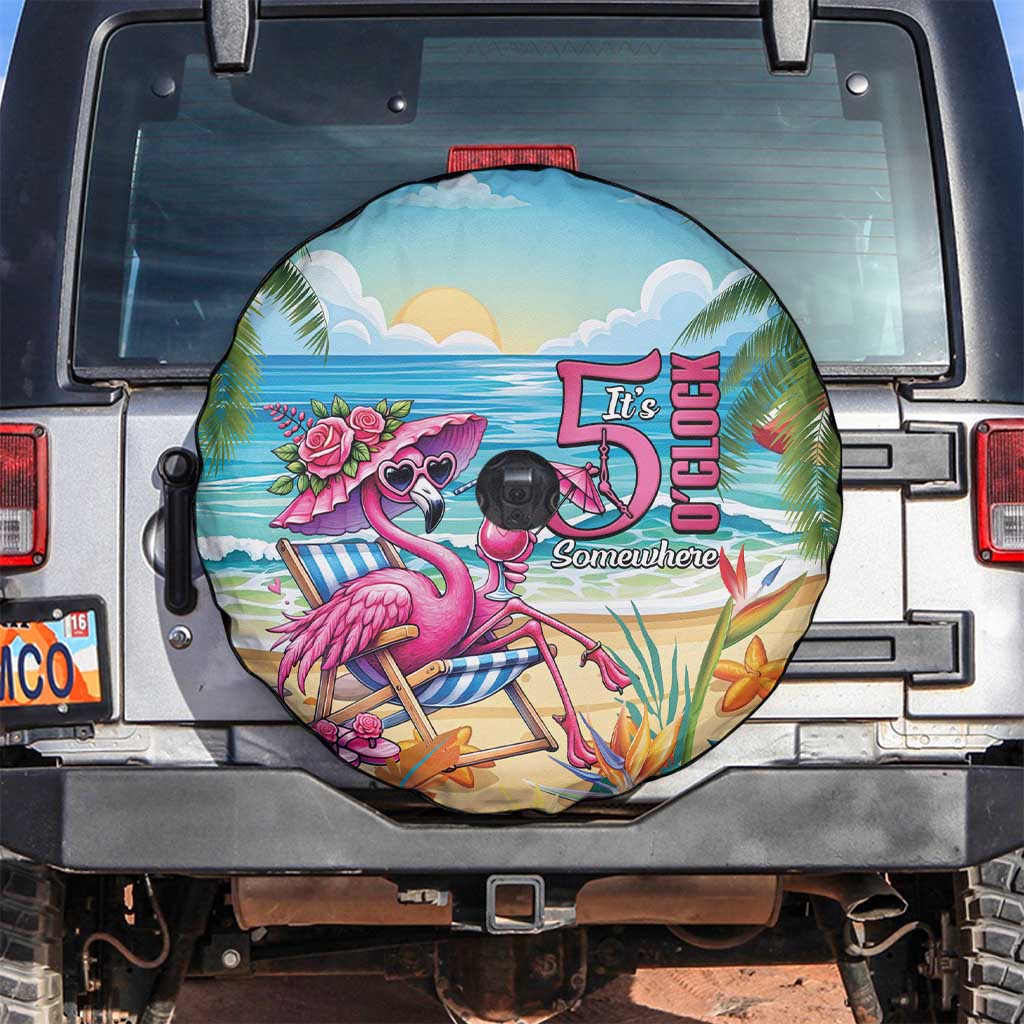 Flamingo Aloha Hawaii Spare Tire Cover It's 5 O’Clock Somewhere Tropical Vibes - Polynesian Pride