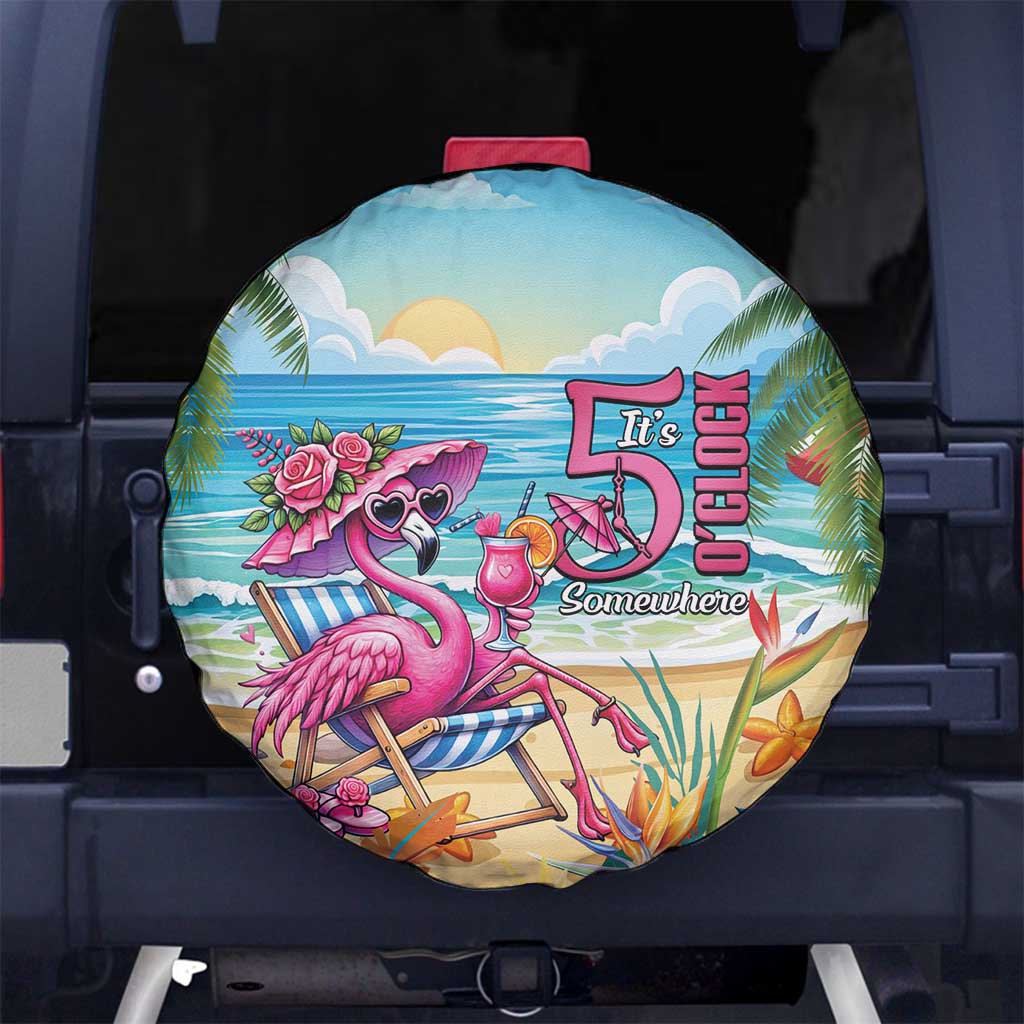 Flamingo Aloha Hawaii Spare Tire Cover It's 5 O’Clock Somewhere Tropical Vibes - Polynesian Pride