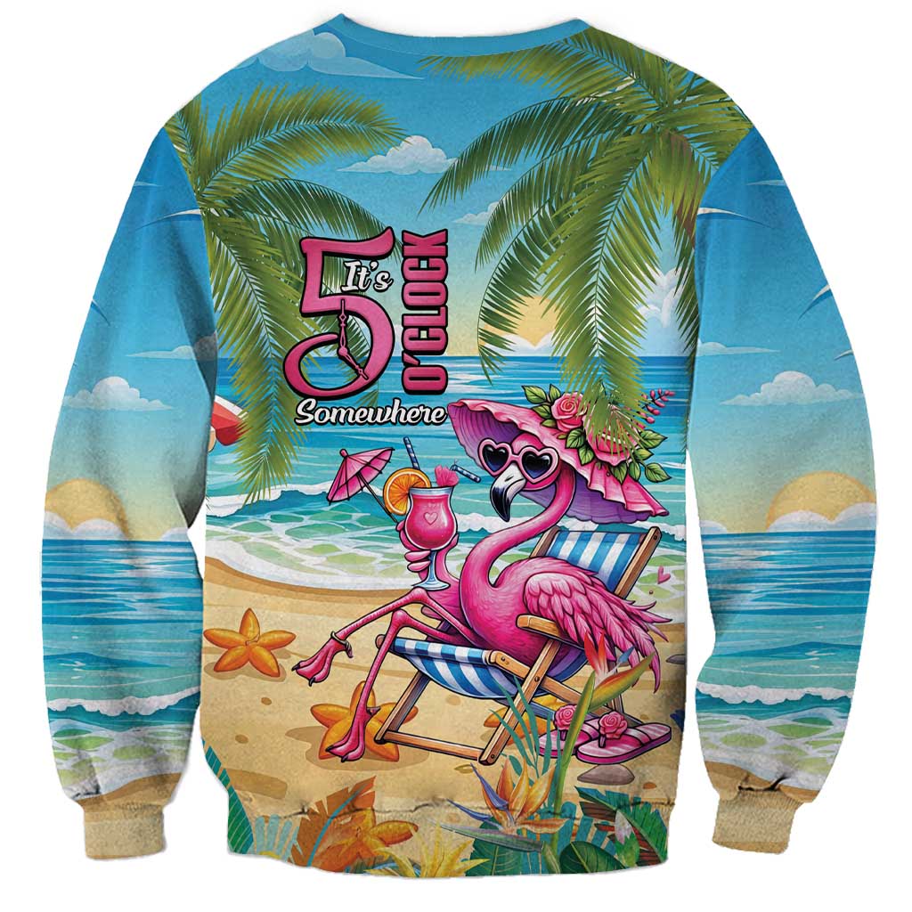 Flamingo Aloha Hawaii Sweatshirt It's 5 O’Clock Somewhere Tropical Vibes - Polynesian Pride