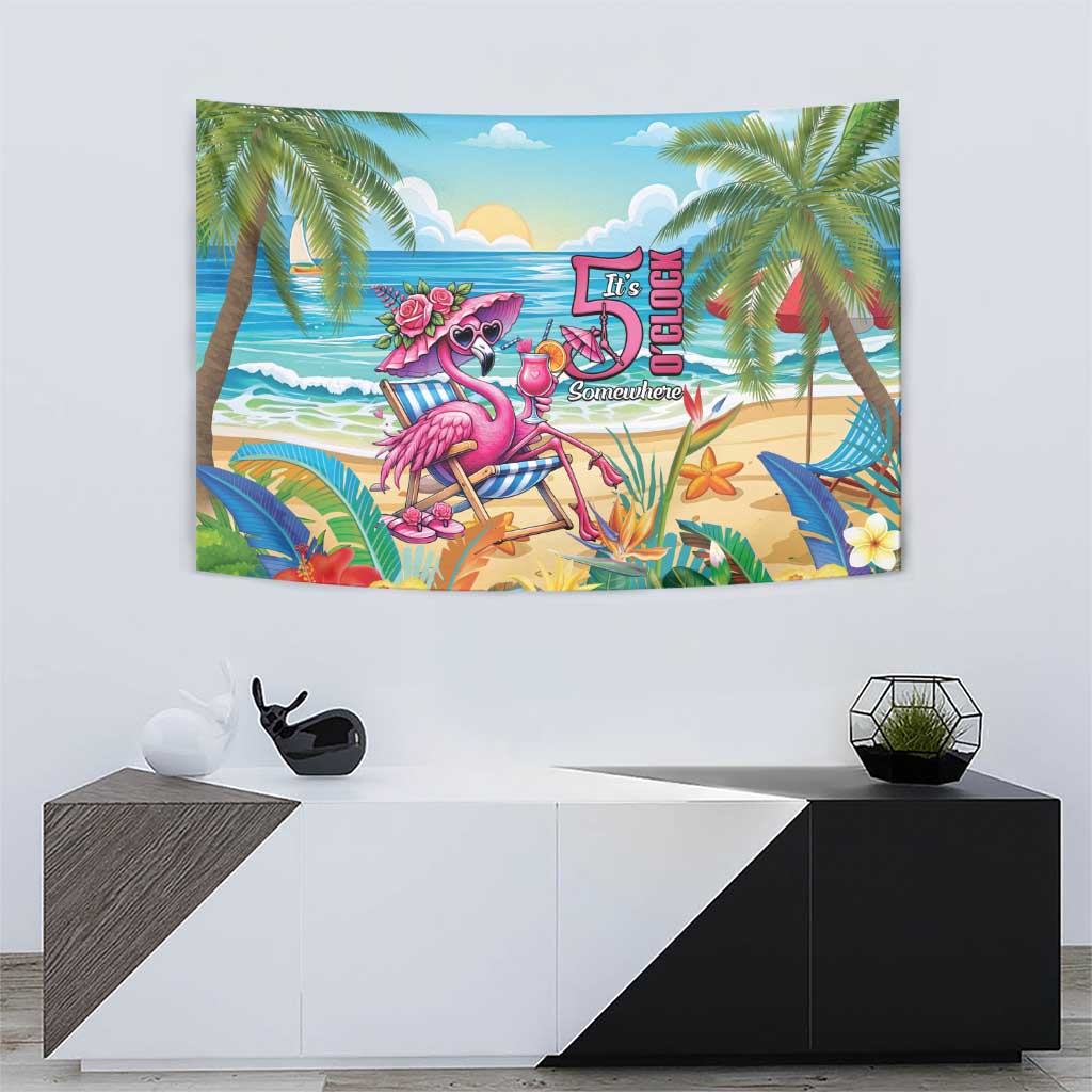 Flamingo Aloha Hawaii Tapestry It's 5 O’Clock Somewhere Tropical Vibes - Polynesian Pride