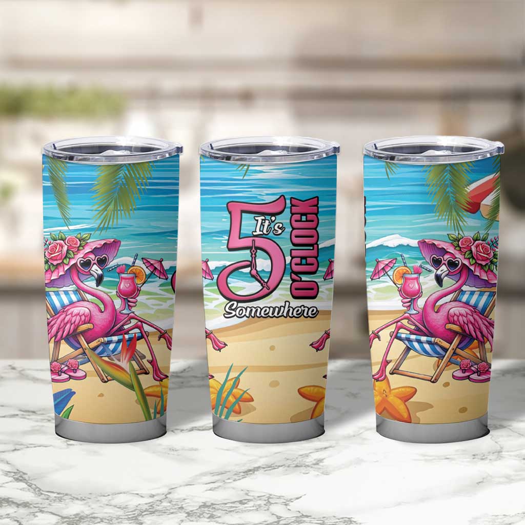 Flamingo Aloha Hawaii Tumbler Cup It's 5 O’Clock Somewhere Tropical Vibes - Polynesian Pride