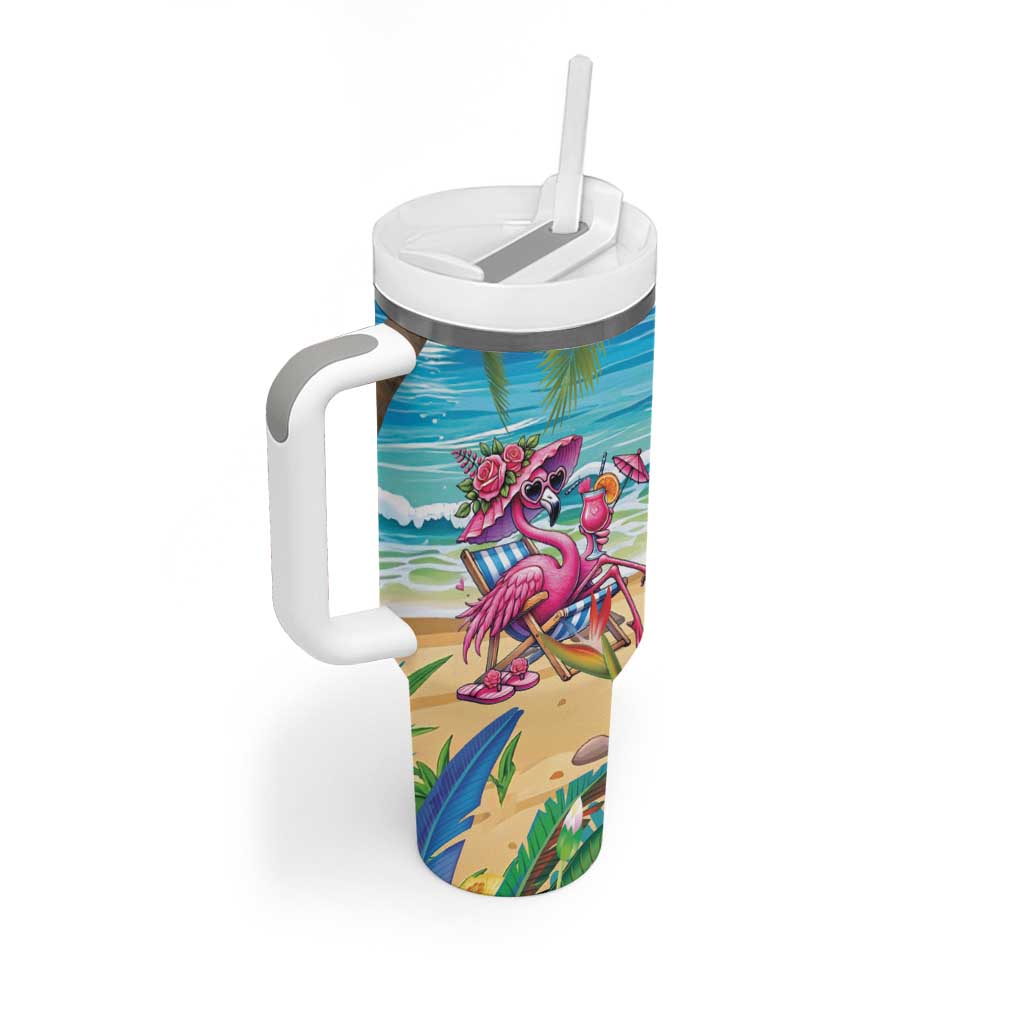 Flamingo Aloha Hawaii Tumbler With Handle It's 5 O’Clock Somewhere Tropical Vibes - Polynesian Pride