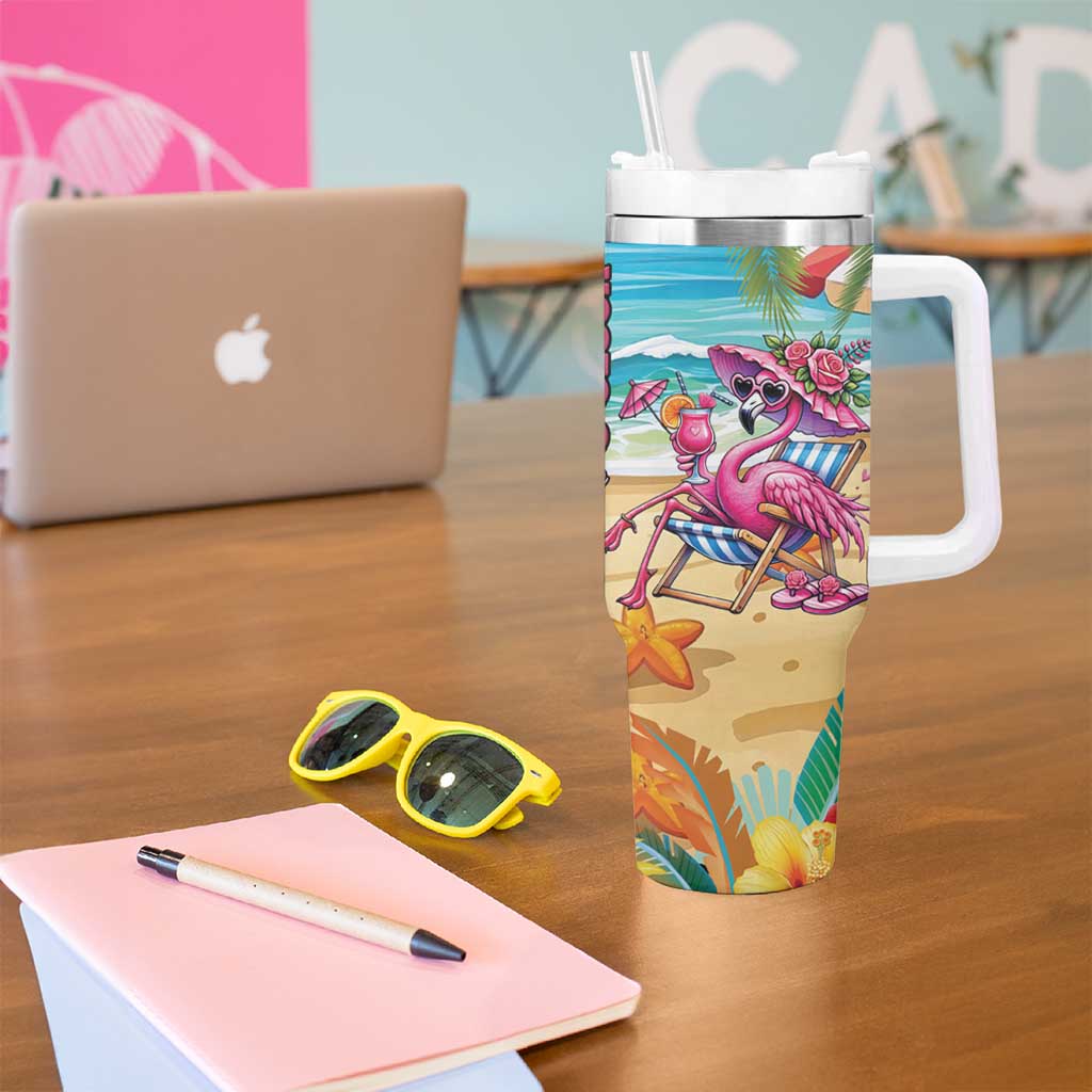 Flamingo Aloha Hawaii Tumbler With Handle It's 5 O’Clock Somewhere Tropical Vibes - Polynesian Pride