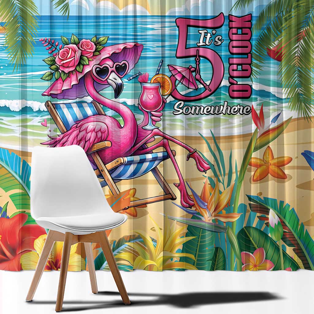 Flamingo Aloha Hawaii Window Curtain It's 5 OClock Somewhere Tropical Vibes LT14 - Polynesian Pride