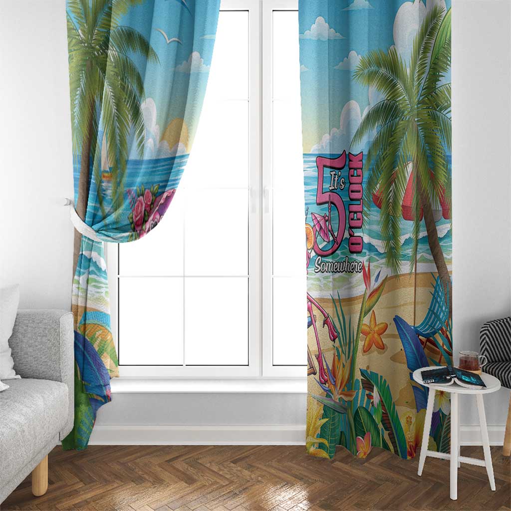 Flamingo Aloha Hawaii Window Curtain It's 5 OClock Somewhere Tropical Vibes LT14 - Polynesian Pride