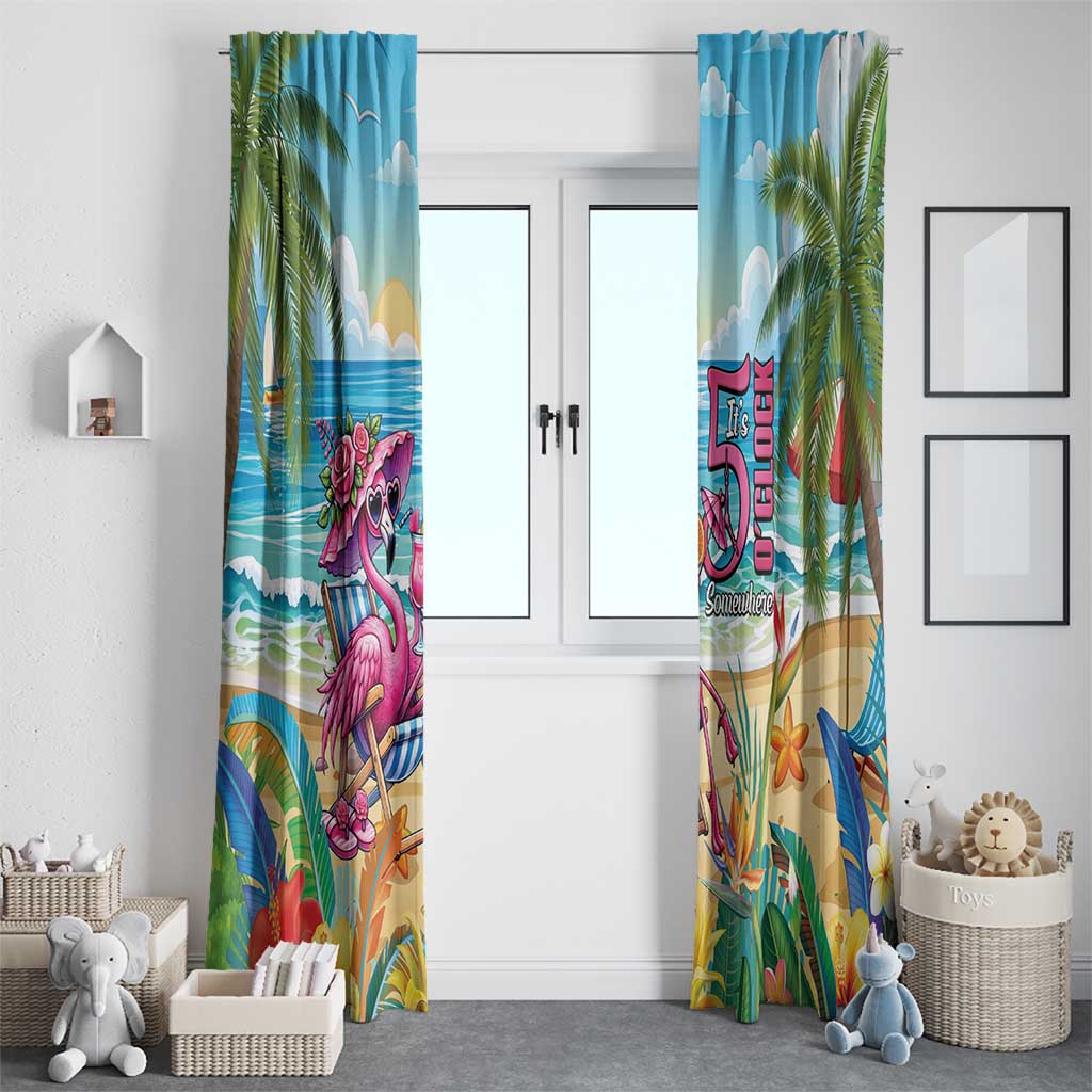 Flamingo Aloha Hawaii Window Curtain It's 5 OClock Somewhere Tropical Vibes LT14 - Polynesian Pride
