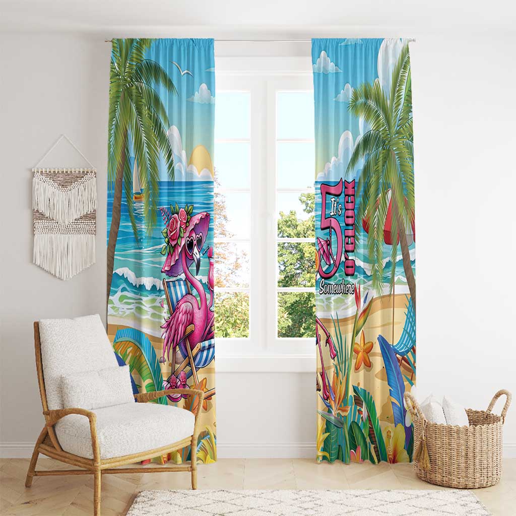 Flamingo Aloha Hawaii Window Curtain It's 5 OClock Somewhere Tropical Vibes LT14 - Polynesian Pride