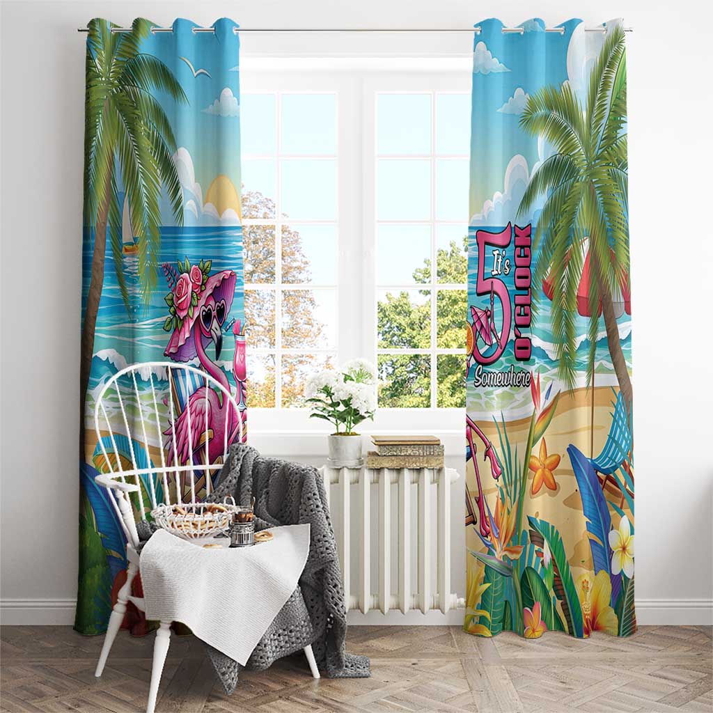 Flamingo Aloha Hawaii Window Curtain It's 5 OClock Somewhere Tropical Vibes LT14 - Polynesian Pride