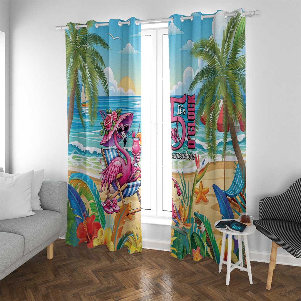 Flamingo Aloha Hawaii Window Curtain It's 5 OClock Somewhere Tropical Vibes LT14 With Grommets Blue - Polynesian Pride