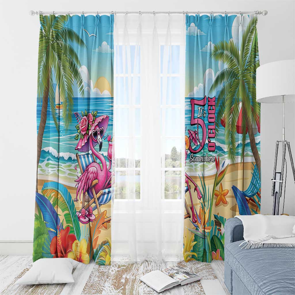 Flamingo Aloha Hawaii Window Curtain It's 5 OClock Somewhere Tropical Vibes LT14 - Polynesian Pride