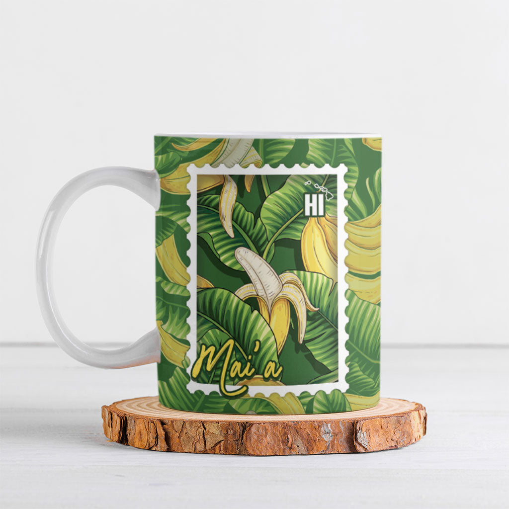 Aloha Hawaii Maia Ceramic Mug Hawaiian Banana Stylized Stamp LT14 Green - Polynesian Pride