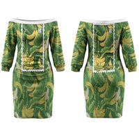 Aloha Hawaii Maia Couples Matching Off The Shoulder Long Sleeve Dress and Long Sleeve Button Shirt Hawaiian Banana Stylized Stamp LT14 - Polynesian Pride