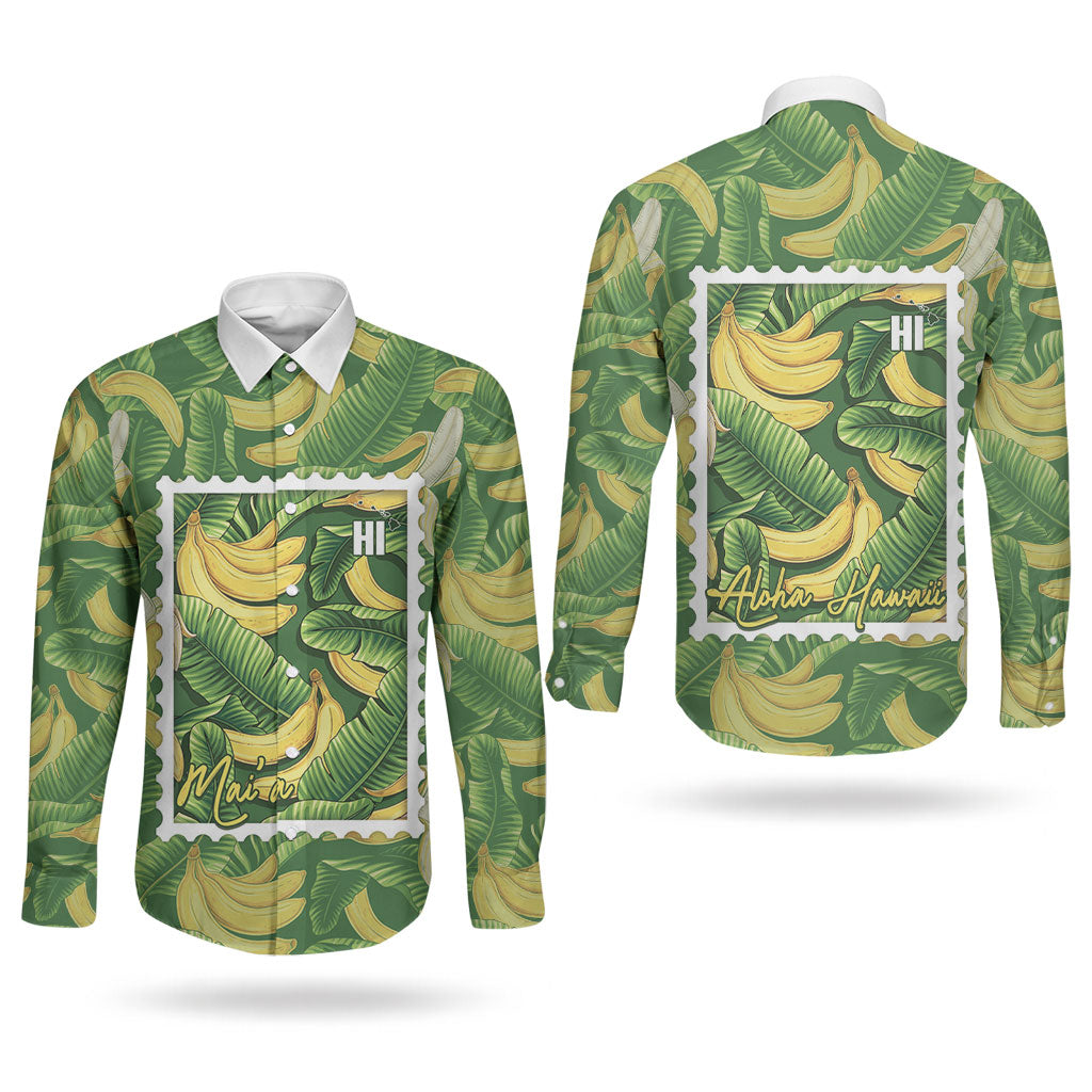 Aloha Hawaii Maia Couples Matching Tank Maxi Dress and Long Sleeve Button Shirt Hawaiian Banana Stylized Stamp LT14 - Polynesian Pride