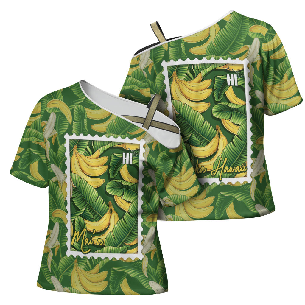 Aloha Hawaii Maia Cross Shoulder Shirt Hawaiian Banana Stylized Stamp LT14 - Polynesian Pride