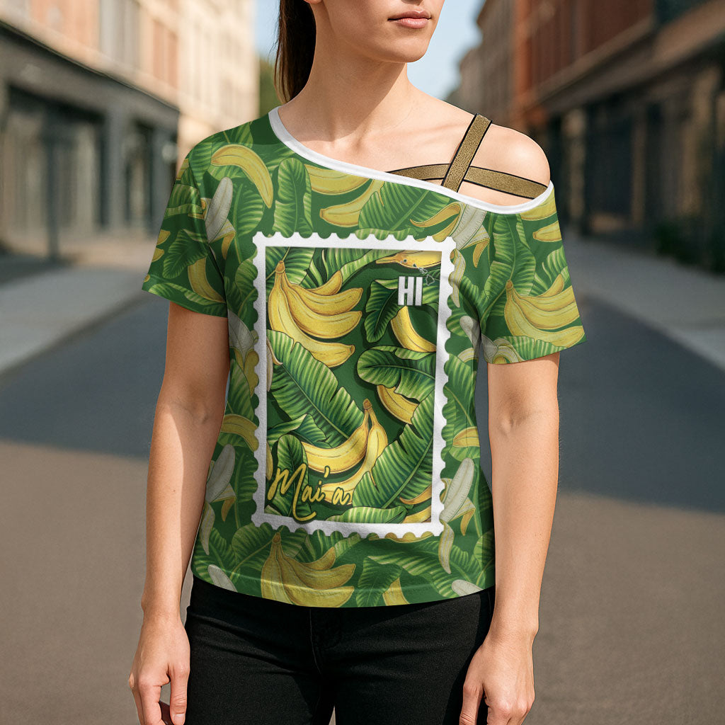 Aloha Hawaii Maia Cross Shoulder Shirt Hawaiian Banana Stylized Stamp LT14 - Polynesian Pride