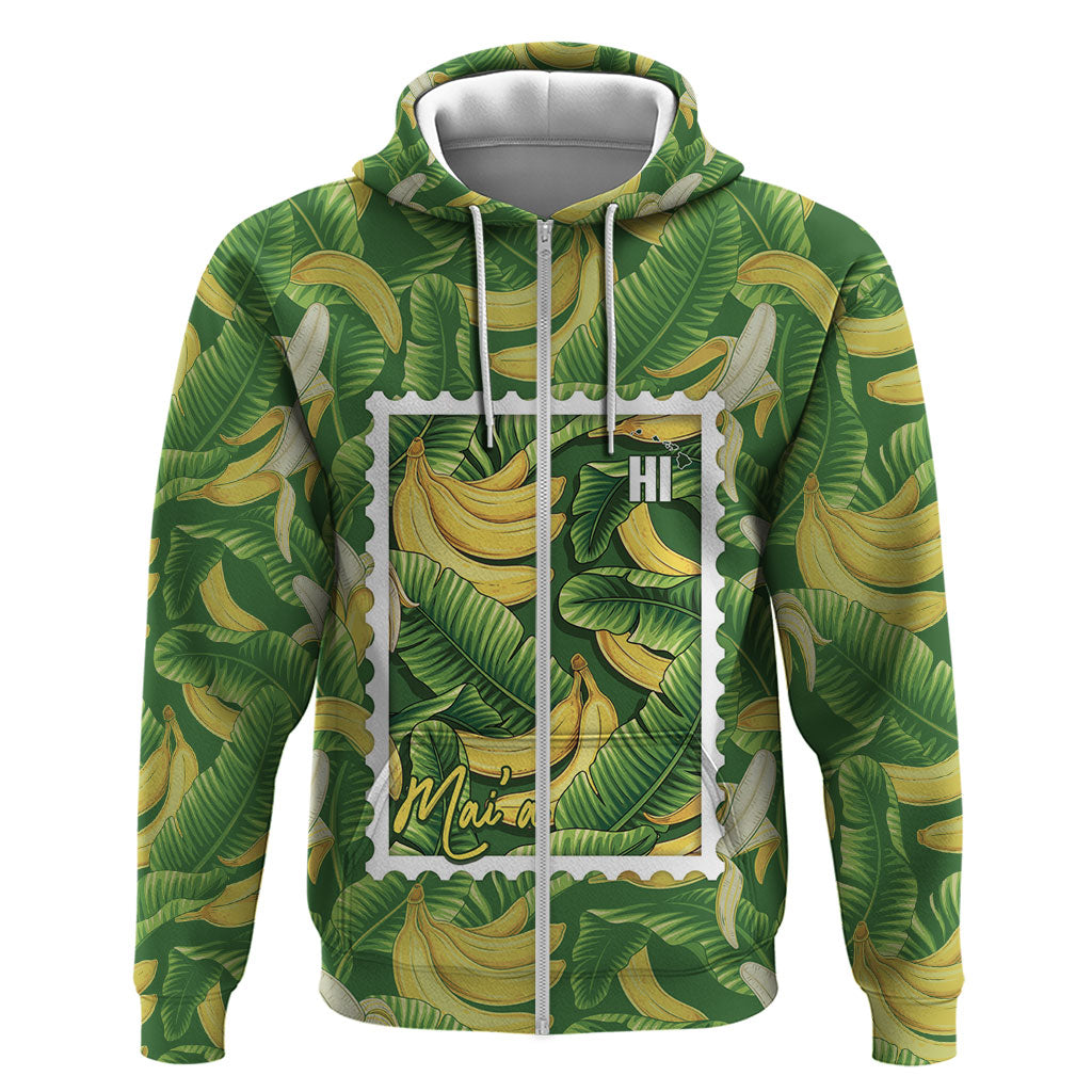 Aloha Hawaii Maia Hoodie Hawaiian Banana Stylized Stamp LT14 Zip Hoodie Green - Polynesian Pride