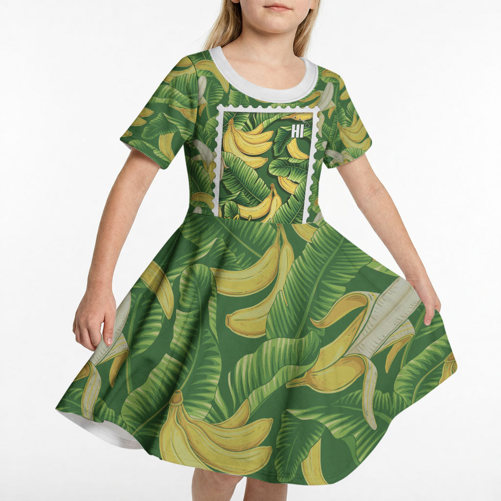 Aloha Hawaii Maia Kid Short Sleeve Dress Hawaiian Banana Stylized Stamp LT14 - Polynesian Pride