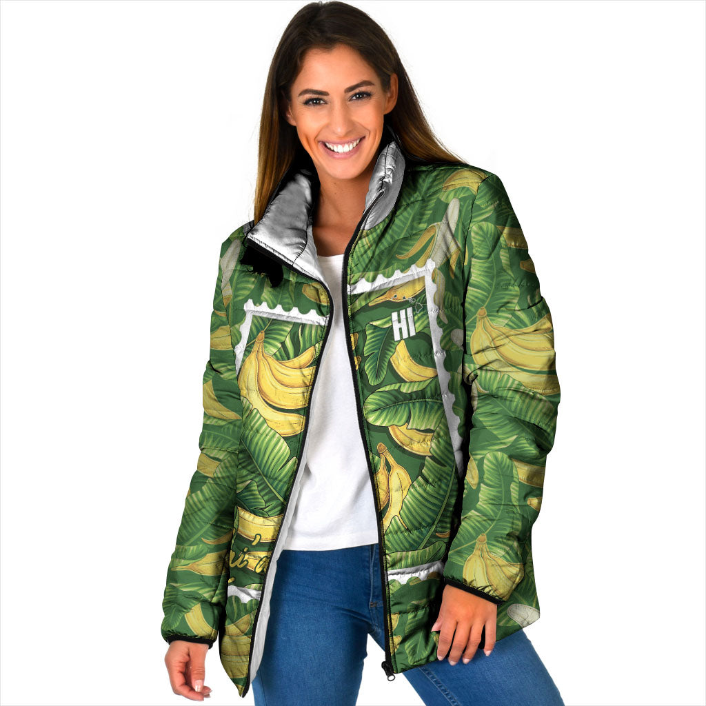 Aloha Hawaii Maia Padded Jacket Hawaiian Banana Stylized Stamp LT14 Women Green - Polynesian Pride
