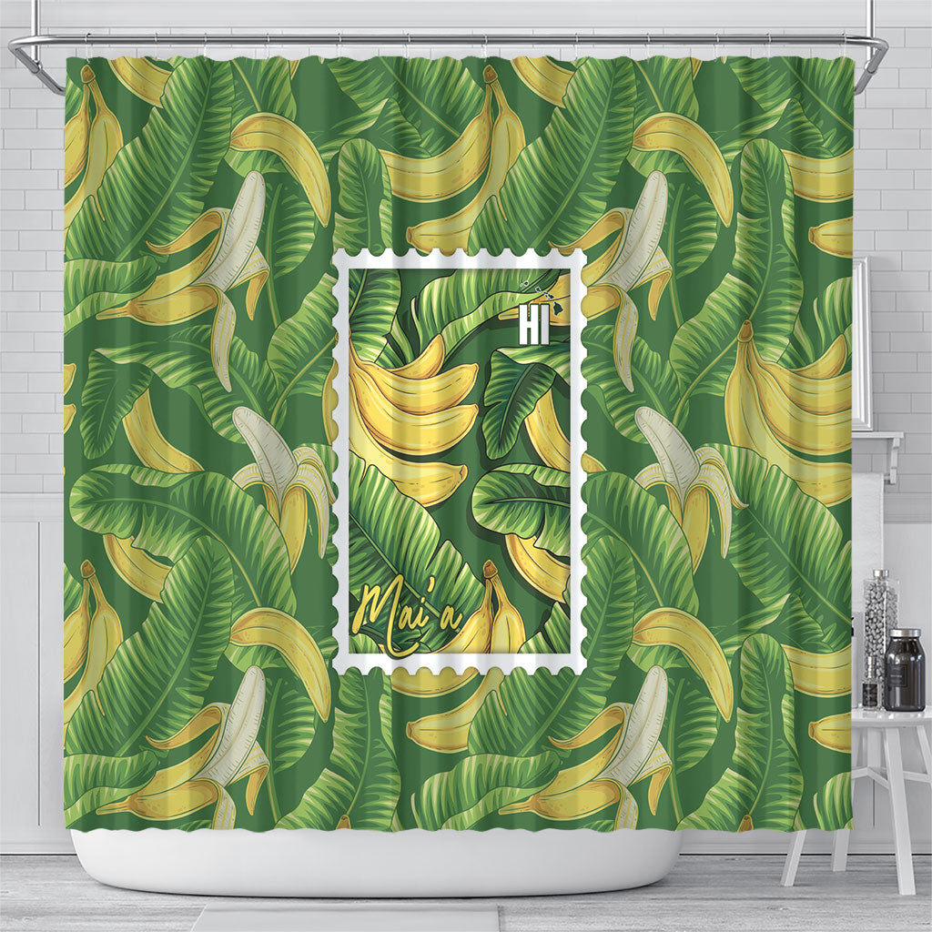 Aloha Hawaii Maia Shower Curtain Hawaiian Banana Stylized Stamp LT14 - Polynesian Pride