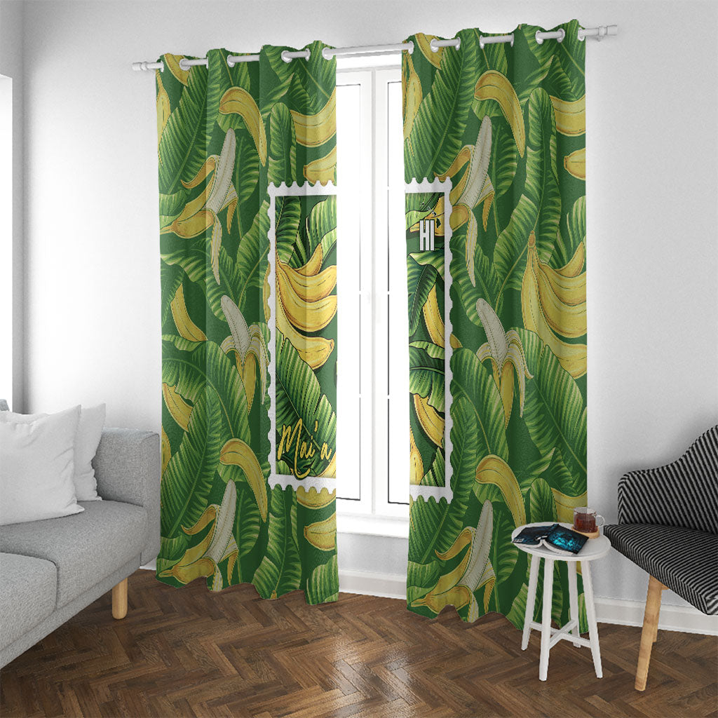 Aloha Hawaii Maia Window Curtain Hawaiian Banana Stylized Stamp LT14 With Grommets Green - Polynesian Pride
